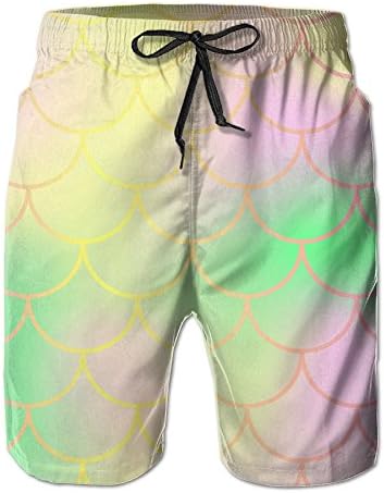 Yausend Mens Rainbow Fish Skin With Scale Mermaid Tail Breathable Beach Board Shorts Swim Trunks Quick Dry
