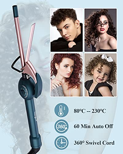 CkeyiN Professionelle Lockenstab Kleine Locken,Mini Lockenstab Keramik,9mm Elektrische Lockenwickler Haar Styling Werkzeuge Mit Schwarze Handschuhe Klein Lockenstab für Männer/Frauen/Kinder