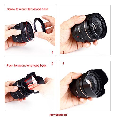 Reversible Tulip Flower Lens Hood for Canon Nikon Sony DSLR + Center Pinch Lens Cap with Cap Keeper Leash + Premium Microfiber Lens Cleaning Cloth Set (77mm)