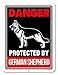 Honey Dew Gifts, Danger Protected German Shepherd, Beware of Dog Metal Sign, 9 Inch by 12 Inch, Yard Sign, HDG-1070