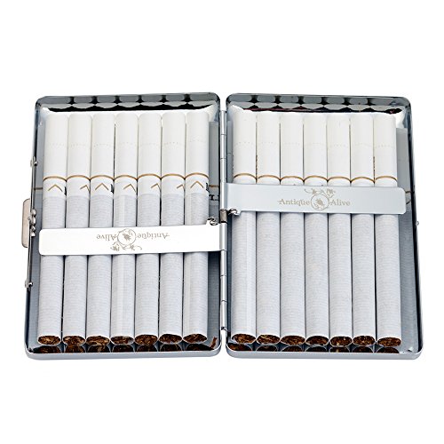 Antique Alive Mother of Pearl Yellow and Blue Dragon Design Engraved Metal Stainless Steel Cigarette Holder Case Storage Box (C102) - Thumbnail 5