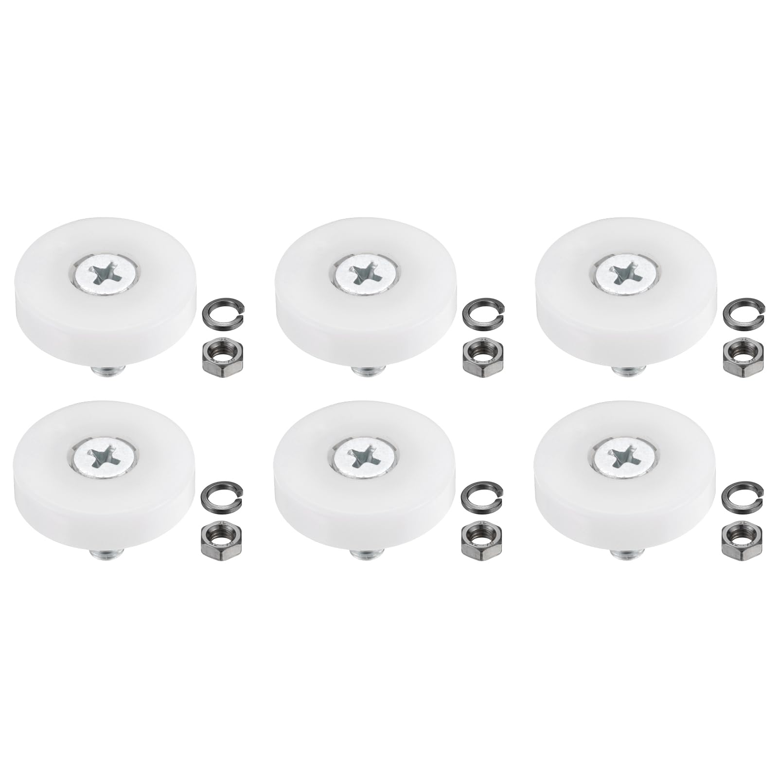 PATIKIL 29mm Drawer Rollers, 6 Set Nylon Positioning Pulleys Small Drawer Pulley Replacement Wheel with Spring Washer and Nut for File Cabinet Slides, White