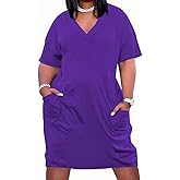 YeGine Women's Plus Size Casual Midi Dresses Short Sleeve T Shirt Dress with Pockets
