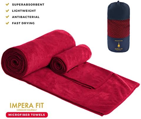 2 Pack Microfiber Sport Towel By IMPERA FIT: Quick Drying And XL Lightweight Towel (72 x 24'') with Hand/Face Towel (29 x 14") for Travel, Gym, Swimming, Yoga, Camping, Super Absorbent