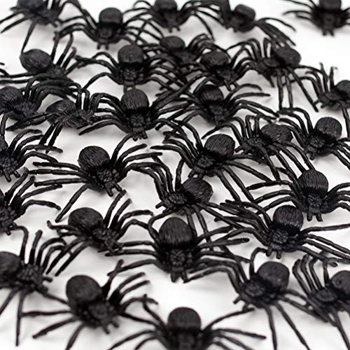 Koogel 50 Pcs Black Plastic Spiders Toy, Halloween Prank Realistic Scary Spiders Toy for Halloween Decorations Great Party Favors