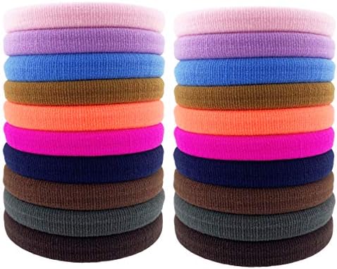 Hair Bands Set Durable Hair Bands for Thick/Long/Straight/Curly Hair, Durable Hair Accessories, 0.5 inch Thick Unknotted Large Capacity 20 Pieces (Outside Diameter 6.5cm – Multi-Color)