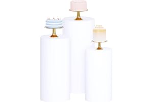 WUPIOS Cylinder Stand Covers White Cylinder Covers Set of 3 Cylinder Stands for Party Covers Cylinder Pedestal Cover Set Spandex Cylinder Pedestal Stand Cover Round Cylinder Covers for Parties Cake