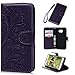 Badalink Galaxy S6 Case,Samsung Galaxy S6 Case - Wallet Flip Stand Case Embossed Plants PU Leather Case Shockproof Soft TPU Inner Bumper Slim Protective Card Slots Wrist Strap Cover Purple