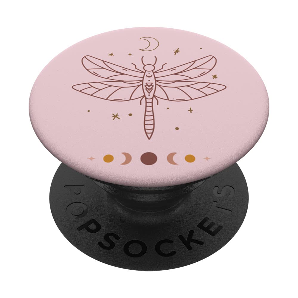 Celestial Dragonfly Pink Pastel Astrology Moon Phases PopSockets Swappable PopGrip