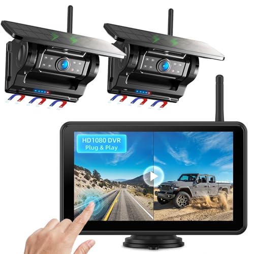 eRapta 2 Magnetic Solar Reversing Cameras Wireless with 7 Inch 1080P Touchscreen Monitor: 12000 mAh Battery, 1 Minute DIY Installation, IP69K Waterproof Reversing Cameras for Motorhome, Caravan