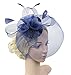Urban CoCo Women's Elegant Flower Feather and Veil Fascinator Cocktail Party Hair Clip Hat (Navy blue)