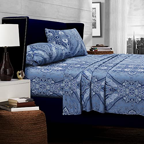 Tribeca Living Atlantis Stampato Tasca Profonda Cotone Egiziano Set, Multicolor, Queen