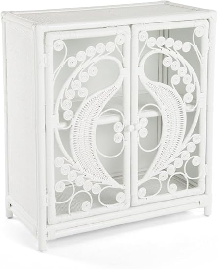 Amazon Com Kouboo Rattan Peacock Storage Cabinet With 2 Doors White Furniture Decor