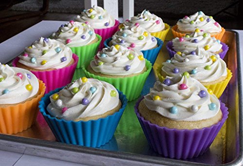 Tvoip Muffin Pan - Reusable Silicone Cupcake Molds 2in 24 Pack - Small Baking Cups Truffle Cake Pan Set Nonstick in 6 Colors