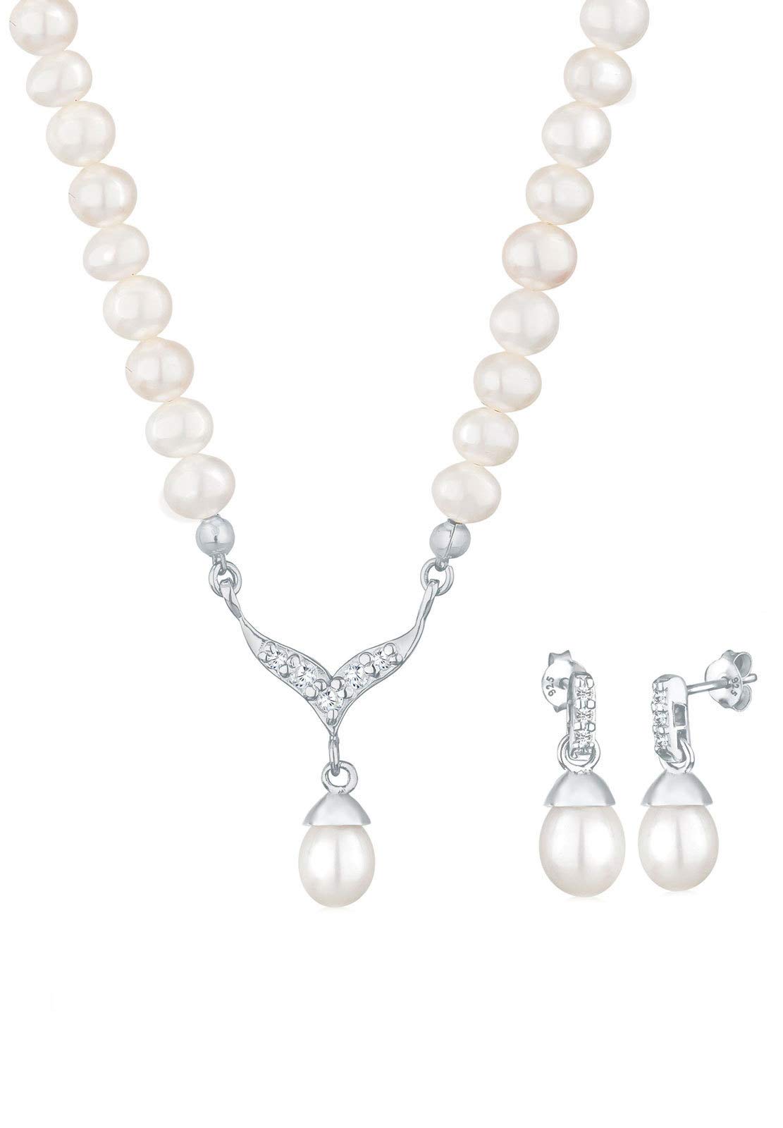 Elli Jewelry Set Pearl Crystal 925 Sterling Silver
