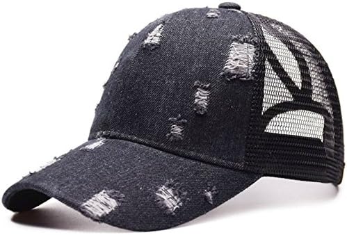 Hatsandscarf Ponytail caps Messy Buns Trucker Plain Baseball Cap (Distressed Dark Denim)
