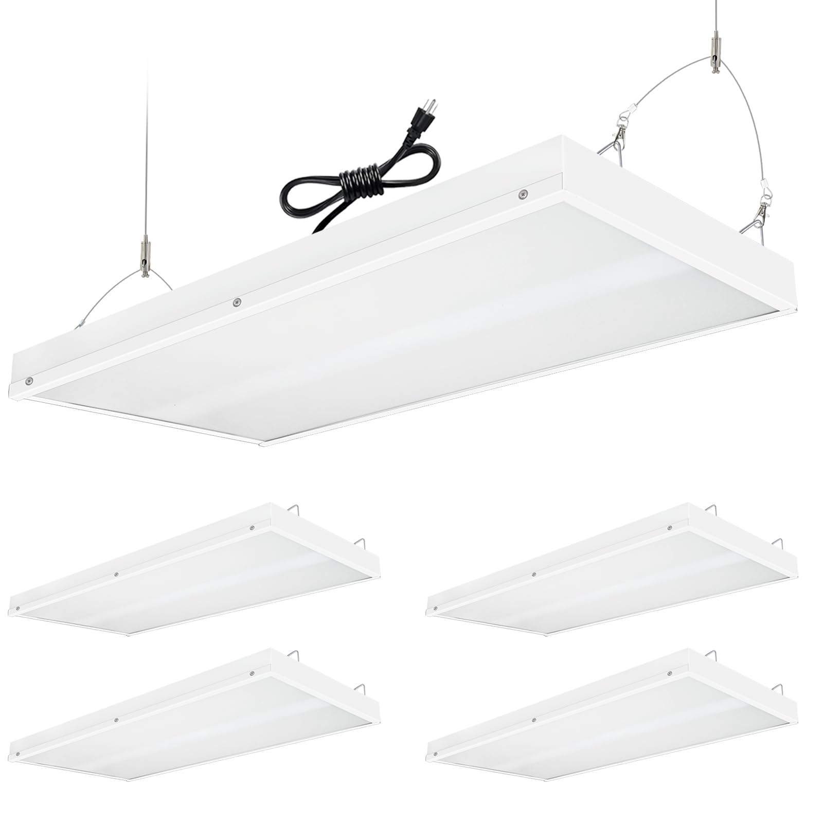 Photo 1 of 2FT LED Linear High Bay Shop Lights, 100W LED Shop Light US Plug, 16000lm 145LM/W, 100-277V, 5000K Adjustable Tilt Hanging Commercial Linear High Bay Lights for Workshop Garage, 4-Pack