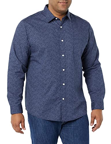 Amazon Essentials Men's Long-Sleeve Regular-Fit Stretch Poplin Shirt Shirt, -Navy, Tonal Floral Print, Medium