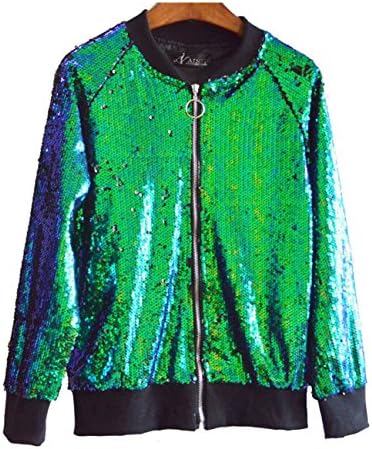 LRT Womens Sequins Bomber Jacket Multi Color Dancing Jacket