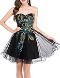 GRACE KARIN Women's Peacock Embroidery Tulle Short Homecoming Dress Prom Gown