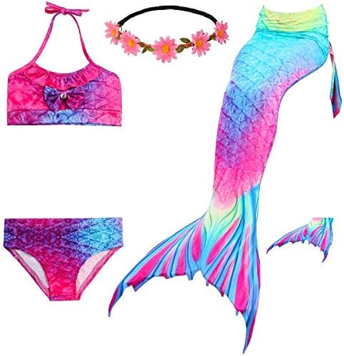 Fishkidtail Princess Mermaid Tails for Swimmimg Included Monofin Bikini Bathing Suit Set for 3-12Y