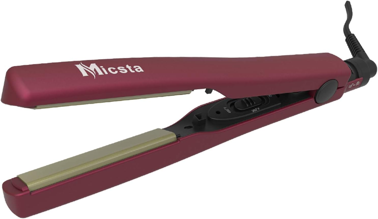 MICSTA 2 in 1 Titanium Plate Flat Iron Hair Straightener and Curling Iron with Ceramic Tourmaline Ionic, Keratin Treatment, Heats Up Fast Dual Voltage And Achieve Salon 450F (1 inch, Wine Red)
