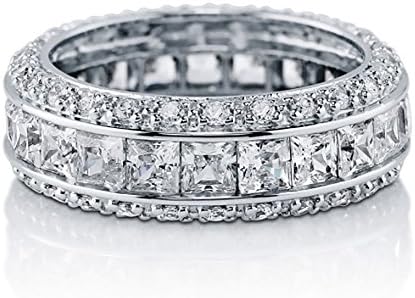 DK Quality Jewels Sterling Silver 925 Bridal CZ Princess Cut Pave Eternity Wedding Band Ring 4-10