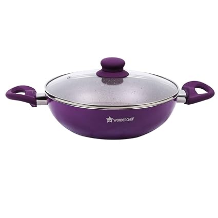 Wonderchef Royal Velvet Aluminium Wok with Lid, 3.2 Litres/26cm, Purple