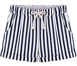 QZUnique Women's Plus-Size Casual Elastic Waist Striped Shorts