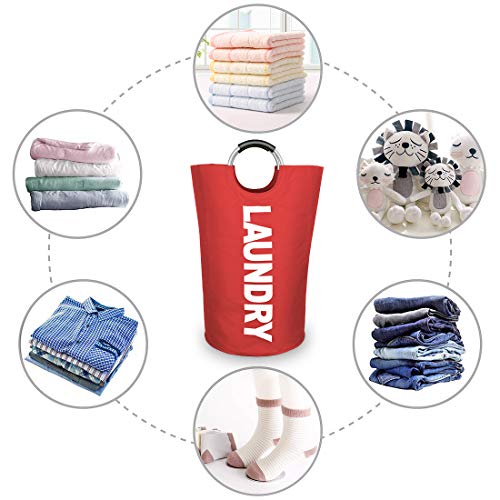 STAR HOME Laundry Baskets Storage Bin Washing Baskets Laundry Bags with Handles Collapsible Fabric Laundry Hamper in 5 Colors (RED)