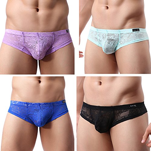 Sandbank Men s Sexy Lace Panties Translucent Nylon Pouch Boxer Briefs Underwear (US M, 4 PACK-Mix color #1)