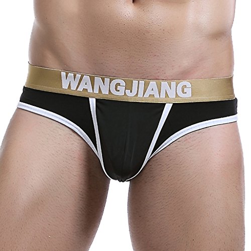 SILKWORLD Men's Sexy Underwear Separate Pouches Brief Black US Large / Tag XL