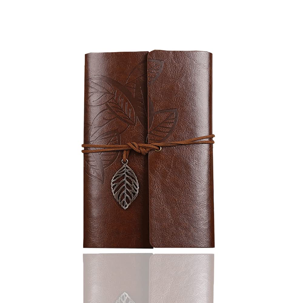 Loose Leaf Writing Books POWERTOOL Leather Cover Notebook Lined Wire Binding Diary Writing Planner Organizer Retro Vintage Notebook (1Pcs-Light Brown)
