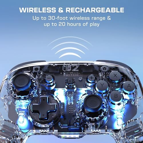 Afterglow Clear Mando de juego RGB inalámbrico para Nintendo Switch 2