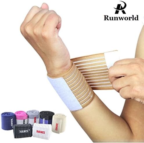 Runworld (1 Pair Elastic Breathable Wrist Support Brace Compression Bandage Wrap for Men Women Weightlifting, Cross Training, Workout, Gym, Powerlifting, Bodybuilding (Beige)