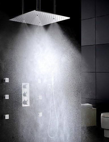 Ling@ Shower Tap Chrome Thermostatic Bathroom Shower Faucet Set, Brushed Atomizing And Rainfall Shower Head With Spa Massage Spray Jet
