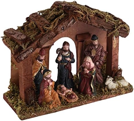 Funrobbers Wooden Stable With Miniature Nativity Statues / Christmas Crib