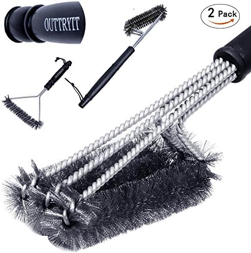 OUTTRYIT 18" 12" BBQ Grill Brushes Set of 2 Stainless Steel Woven Wire Bristles 360° Clean Barbecue Brush Tool