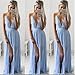 Women Dress,Haoricu Hot Sale!2017 Sexy V-Neck Women Summer Chiffon Sleeveless Boho Chiffon Evening Party Beach Long Dressss White (S, Blue)