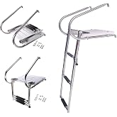 FUTURUP Boat Universal Swim ABS Platform Under Mount Telescopic Ladder with 2 Handrails, 3 Step in/Outboard
