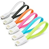 Costyle CS000014 Flat Travel Micro USB 2.0 Data Sync Charging Cable for Android and Windows Smartphones, 0.7Feet - Pack of 6 - (Black/White/Hot Pink/Blue/Green Orange)