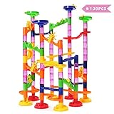 Marble Run Toy, FUNTOK 105pcs Marble Run Race Coaster Set Marble Run Railway Toys Construction Toys Building Blocks Set for Kids