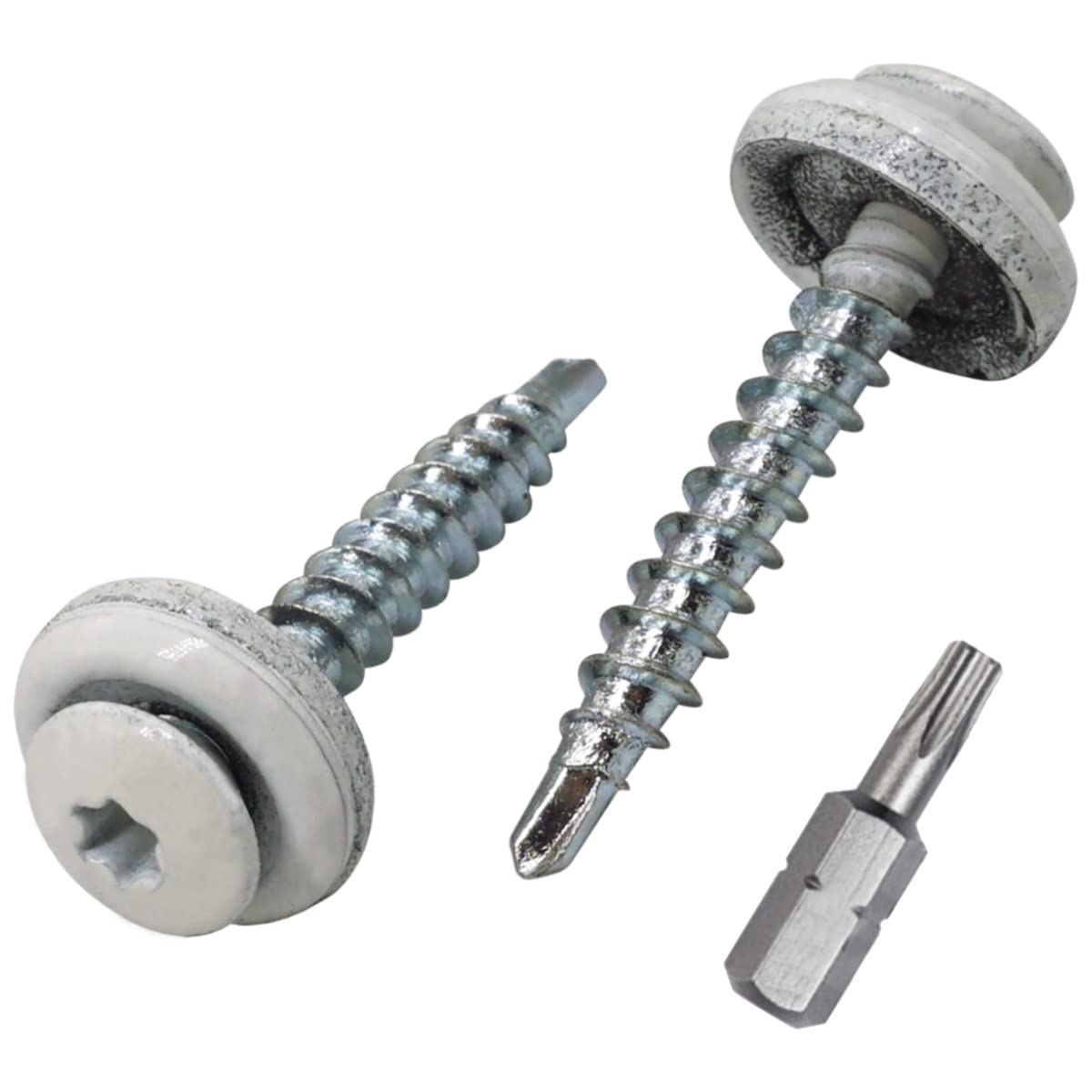 SKIR'CO (250 pcs) Roofing Screws, 4.8 x 35 mm Painted Self-Drilling Screws With EPDM Washers, Torx Head (Pure White RAL 9010)