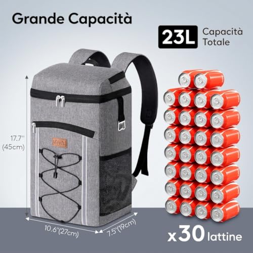 Lifewit 23L Thermal Backpack, Portable Thermal Bag with Forro Interior Waterproof, Thermal Cooler Backpack for Travel, Camping, Senderismo, Picnic, Beach, Sea, Grey