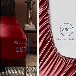 wavveUziz Satin Sheets Full Size Red Satin Bed