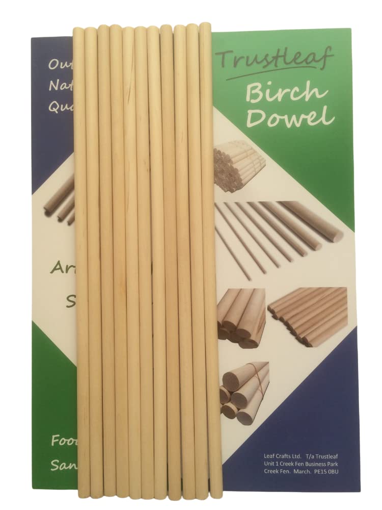 Trustleaf 8mm x 30cm Birch Hardwood Wooden Dowels (10 Dowels)