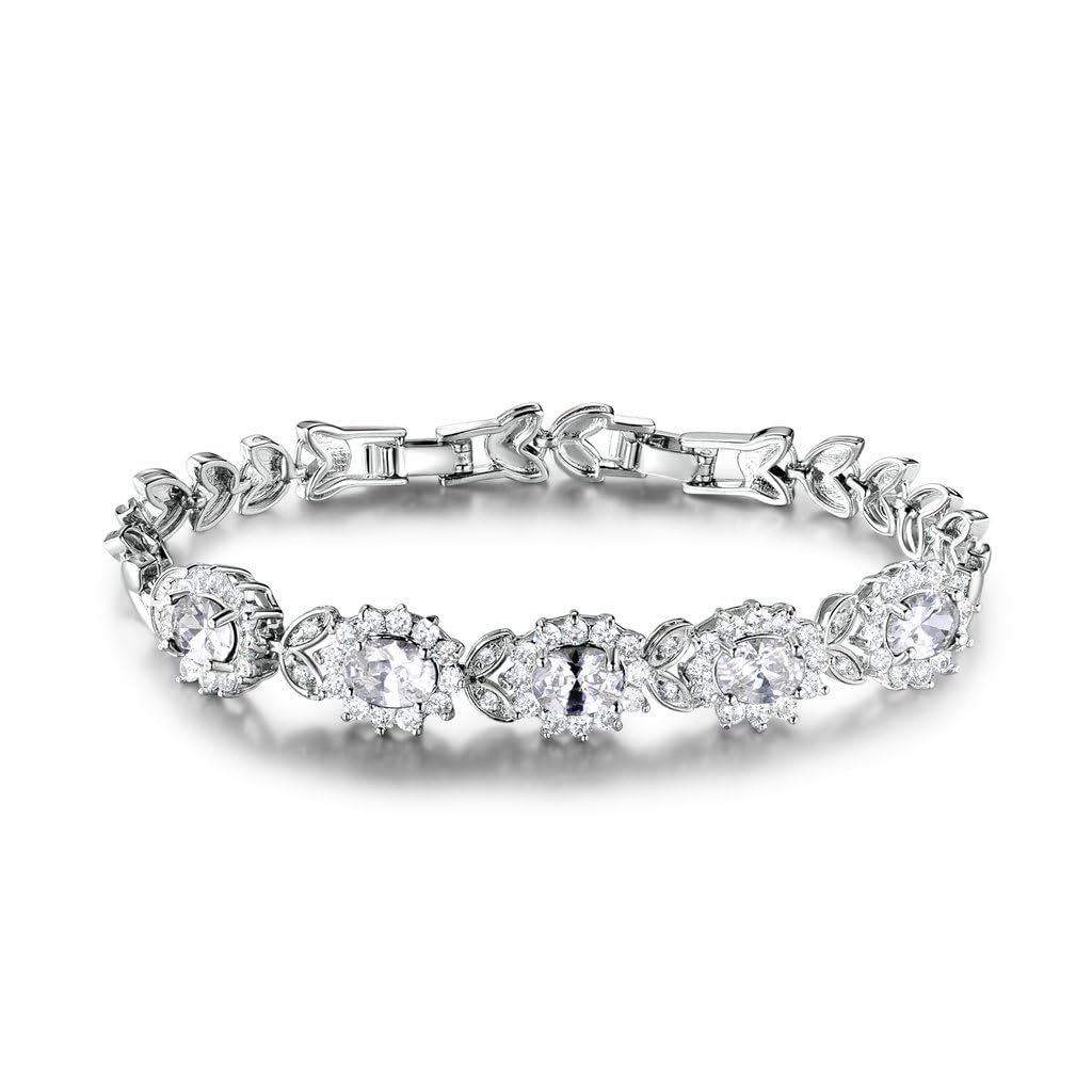 GULICX Fashioin White Gold Electroplated Cubic Zirconia Wedding AccessoryWomen Bracelet for Party Evening Bridal