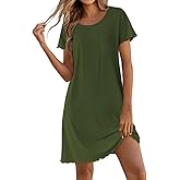 Ekouaer Bamboo Viscose Sleep Shirts for Women Soft Nightgowns Short Sleeve Ruffled Night Shirts with Chest Pocket S-3XL