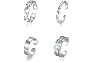 PWUEITR 4Pcs/1Set Adjustable Gold Silver Toe Rings for Women Simple Summer Beach Open Toe Rings Set Foot Jewelry