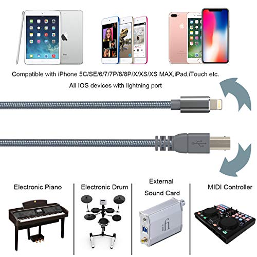 MIDI cable for i-Phone/iPad,USB 2.0 type-B to MIDI OTG cable for i Pad/i-Phone/i-Touch,work with Electronic Music Instrument/Midi Keyboard/Recording Audio Interface/USB Microphone (3.3FT, MIDI)